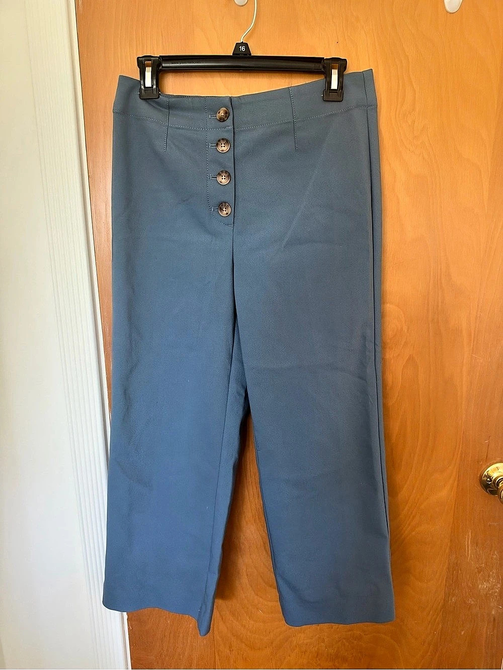 LOFT High Waisted Button-Front Cropped Wide Leg Pants Blue Size 4
